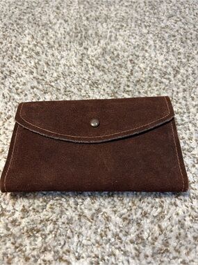 Custom Made Brown Suede Snap-Closure Wallet